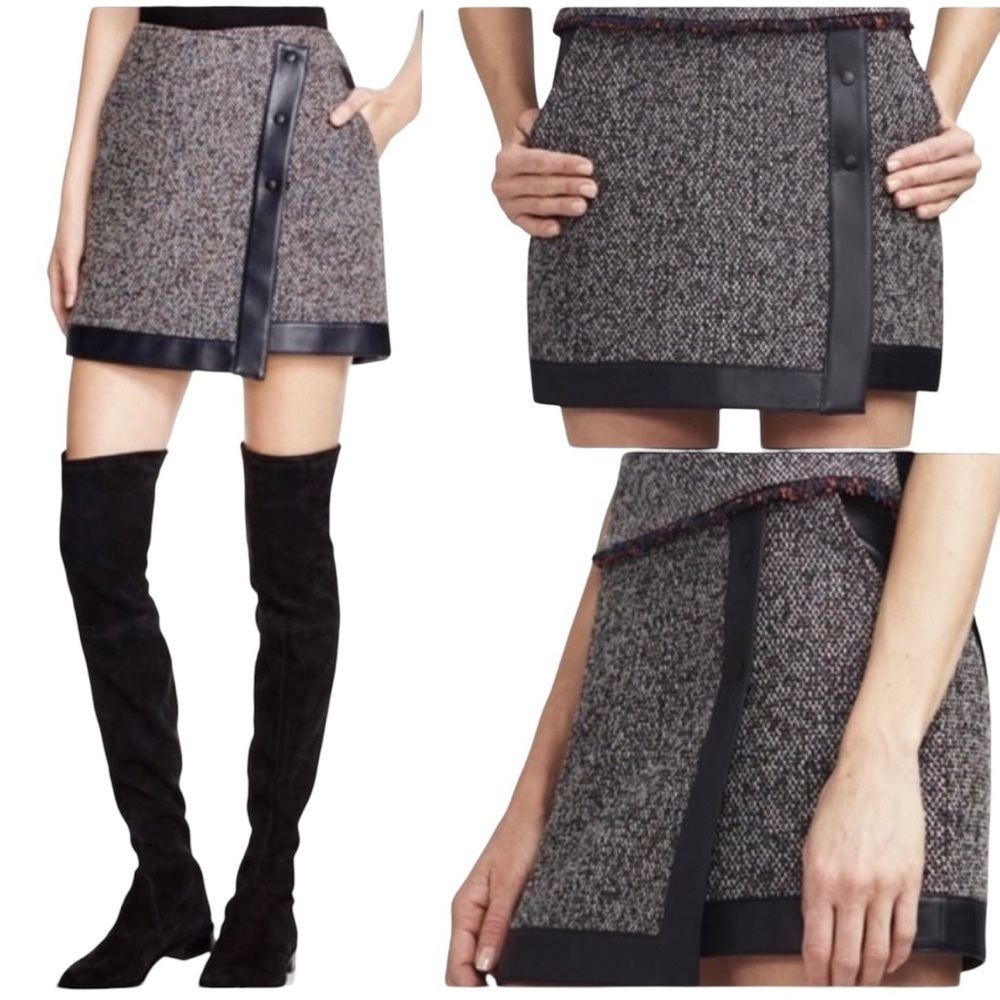 Bailey 44 Black Tweed Vegan Leather Mini Skirt Size Large